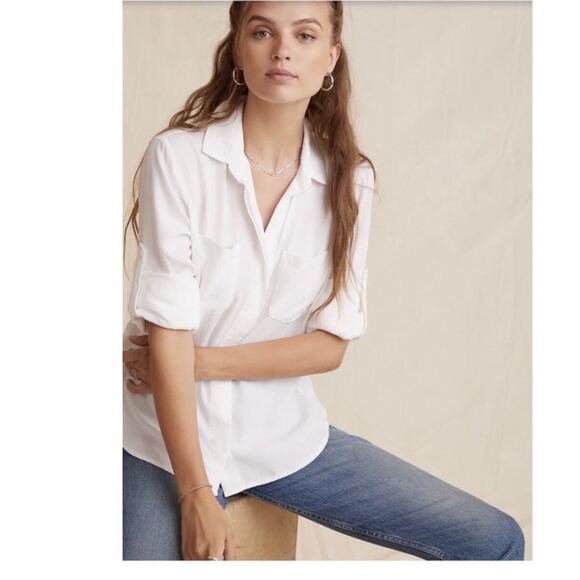 Cloth & Stone Lyocell Split Back Button Down Shirt White Oversized Womens Small - Picture 8 of 9